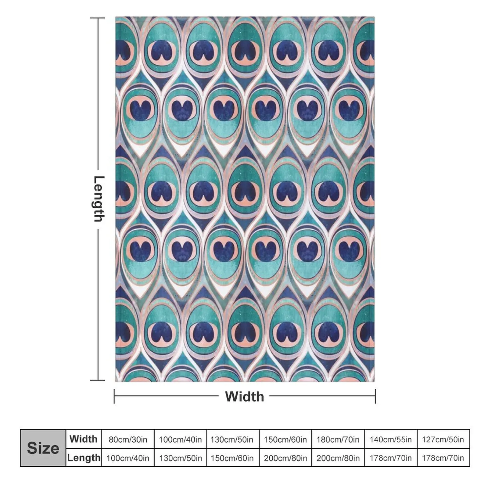 Peacock Feathers Eye // teal blue and metal coral rose Throw Blanket Moving Single Retros Blankets For Baby Blankets