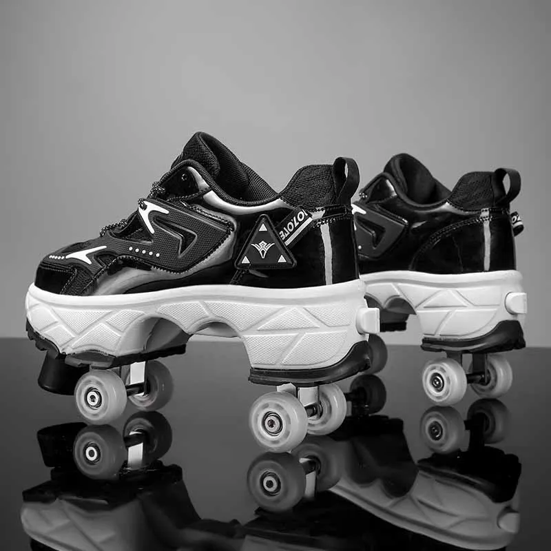 4 Wheel Roller Skate Shoes Women Man Telescopic Deformation Shoes With Brakes Boy Fashion Adjustable Rolling Skates Sneakers