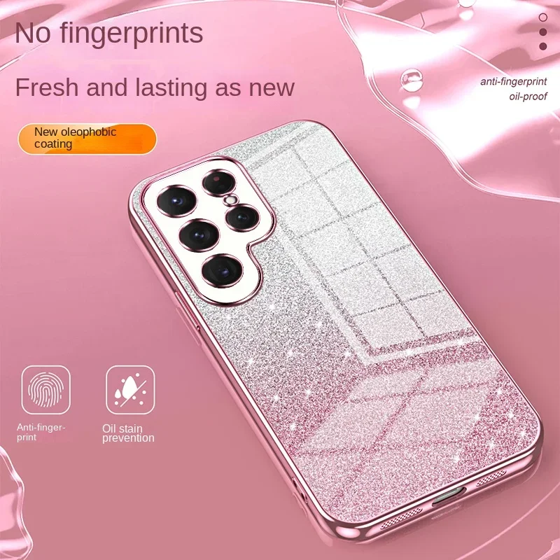 Custodia per telefono elettrolitica glitterata per Samsung Galaxy S24 S23 S21 FE S22 Ultra Plus Cover posteriore antiurto in morbido silicone TPU