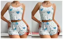 Pajama Sets Women Soft Tank Top Shorts Sleepwear - 2pcs Blue
