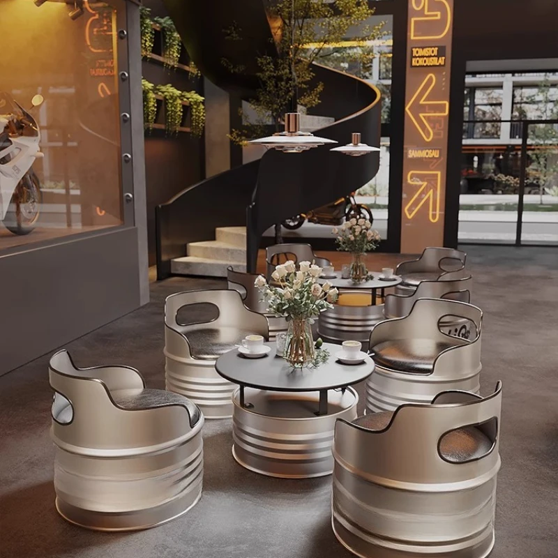 

Industrial wind oil drum table and chair cafe locomotive club bar break negotiation booth sofa combination