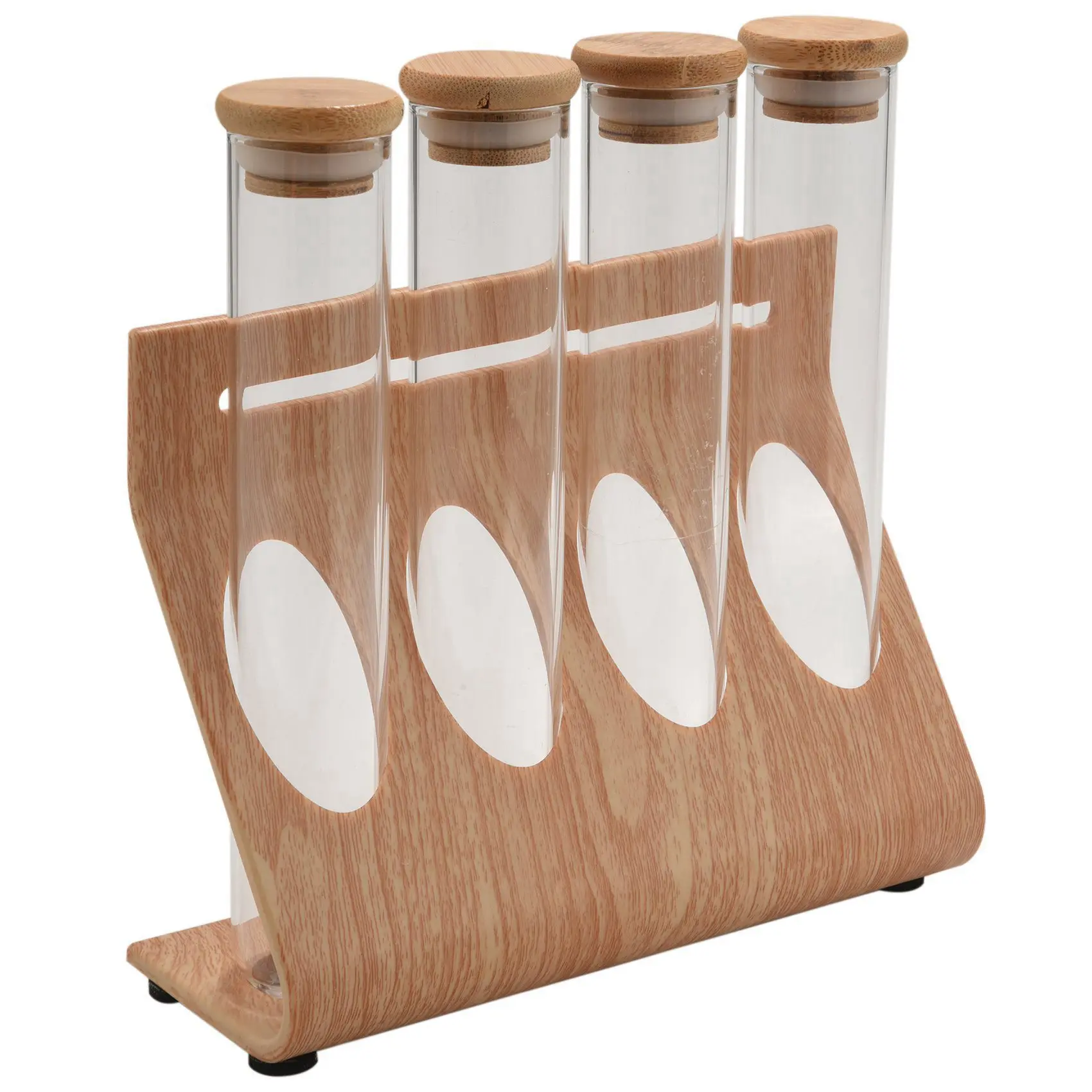 

2 Set Wooden Coffee Beans Tea Display Rack Stand Glass Test Tube Sealed Storage Decorative Ornaments Cereals Canister-AT36