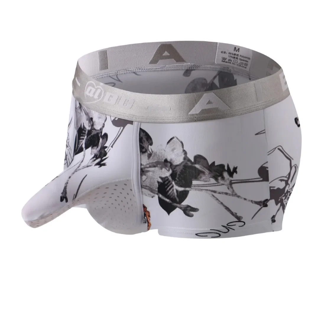 Printed Elephant Nose Boxy Underwear for Men Mesh Breathable Quick Dry Cool Feel Boxer Briefs Gay Erotic Penis Sleeve Underpants