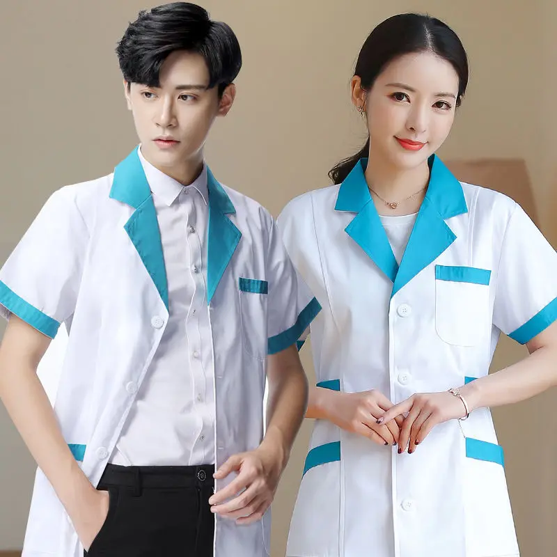 Vêtements de pharmacie blancs unisexes, manteau de laboratoire féminin, manches longues, infirmière, vêtements de travail d\'été, spa, salon de