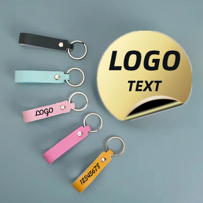 Leather Engrave Colorful Laser Keychain Blank Custom Logo Metal Keyring Personalize Company Name Activity Number Gift Key Chain