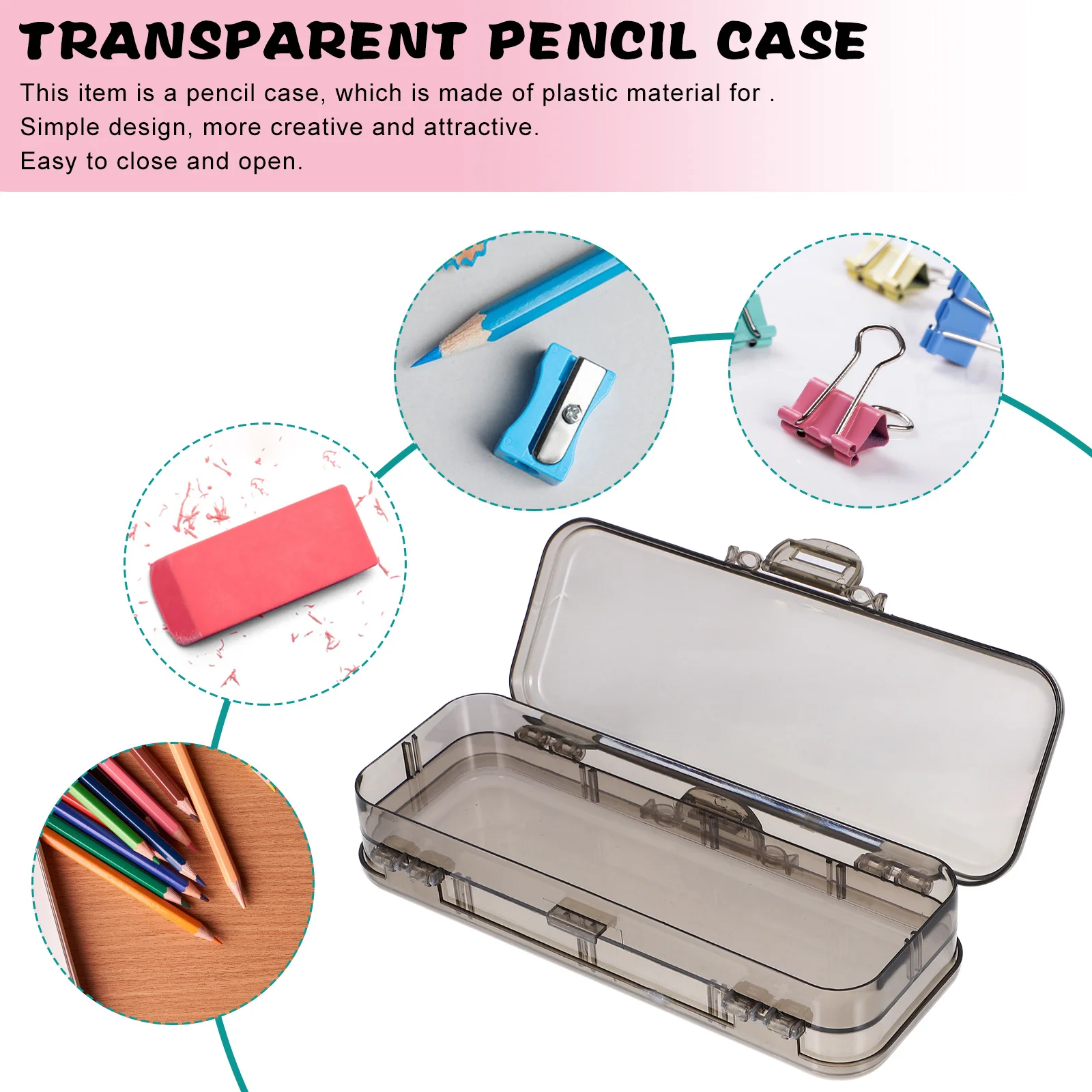Clear Pencil Organizer Lightweight Multi-Use Storage Box Simple Design Easy Open Close Cosmetics Keys Jewelry Clear Pencil Case