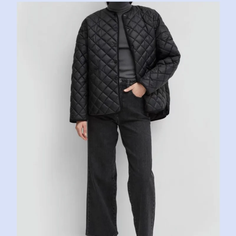 

TT осенне-зимняя классическая теплая хлопковая куртка с круглым вырезом и коротким передом и длинной спиной в стиле ромбовидной сетки