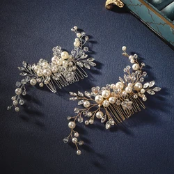 efily Popular New Pearl Hair Comb Handmade Beaded Crystal Headpiece Bridal Wedding Hair Accessories Headdresses For GirlFriend