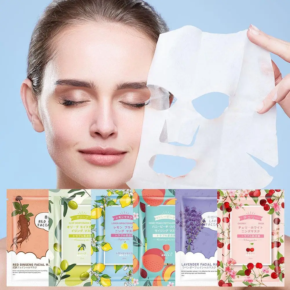 

Natural Plant Facial Mask Sheets Moisturizing Oil-Control Chery Peach Olive Goat Milk Hydrating Facial Mask Face Skin Care