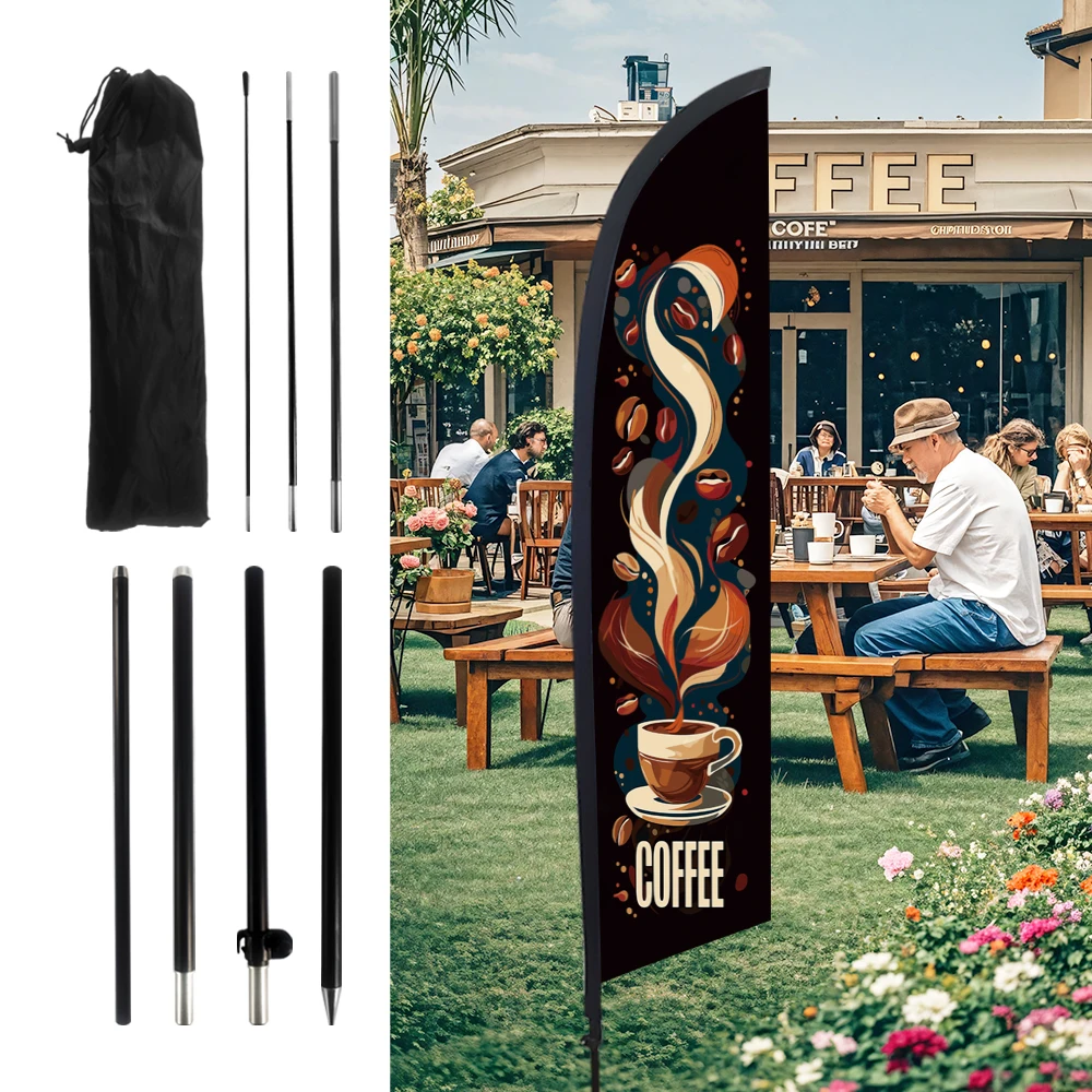 

Coffee Poster Personality Feather Flag With Flagpole Outdoor Banner Decoration Advertising Sign For Shop And Studio
