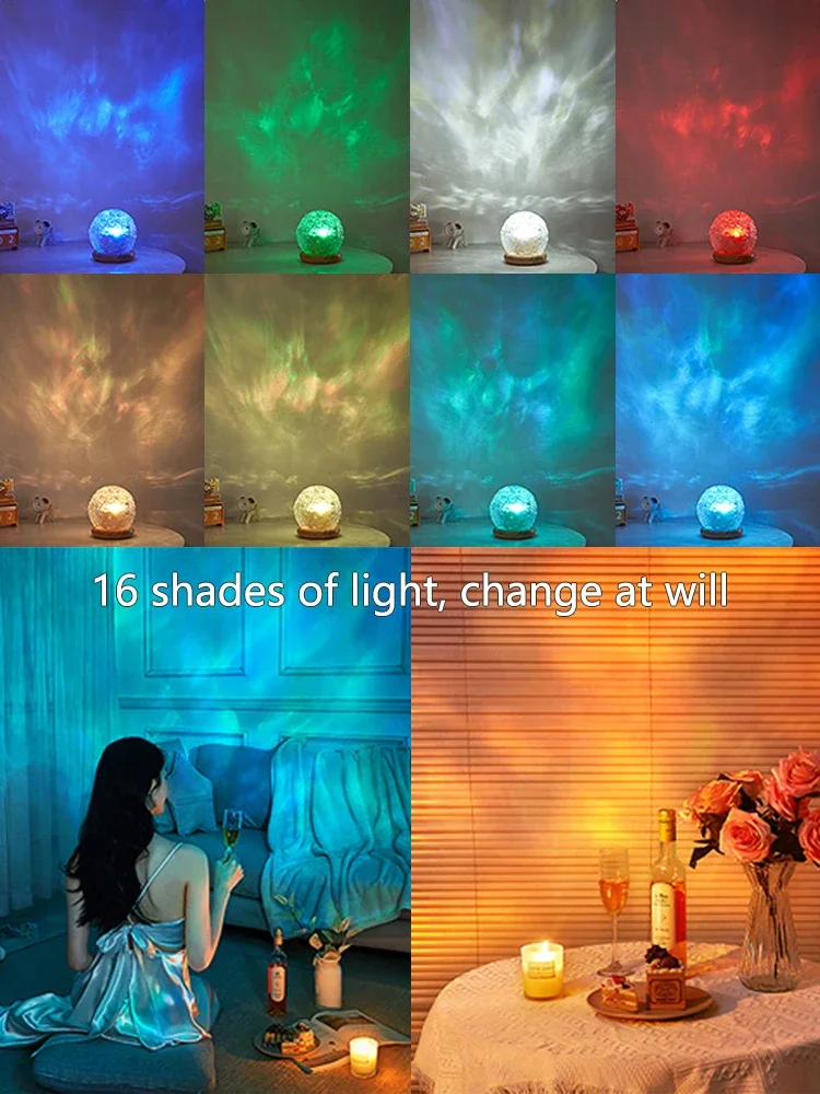 Imagem -06 - Water Ripple Projector Night Light Crystal Mood Lamp Decoração de Casa Quarto Estético Presente de Natal Sunconjunto Lights Novo