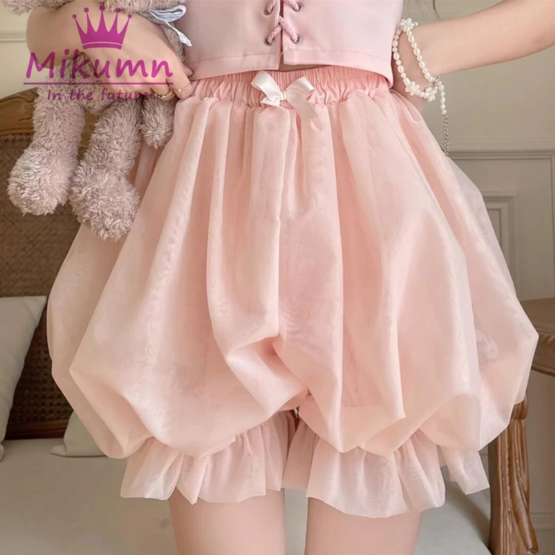 Mikumn Victorian Lolita Kawaii Pumpkin Pants Women Sweet Bow Ruffles JK Bloomers Harajuku Girls Japanese Cute Safety Short Pants