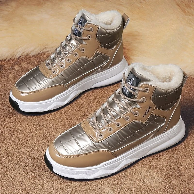 

Korean Style Men's Winter Outdoor High Top Lace Up Fleece Lined Thickened Cotton Snow Boots Youth Warm Versatile Cold Resistant