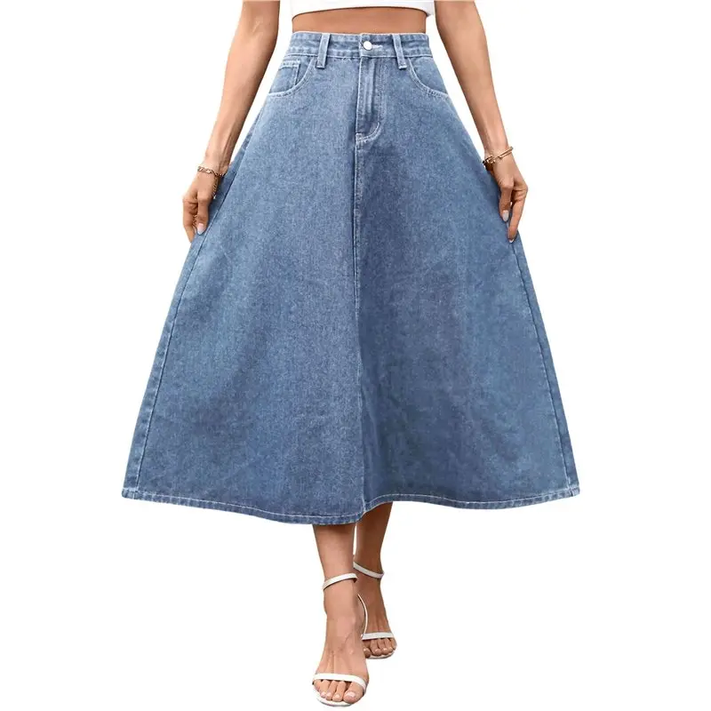

Женская джинсовая юбка макси CYL с высокой талией, А-силуэта, расклешенная, длиной ниже колена, миди