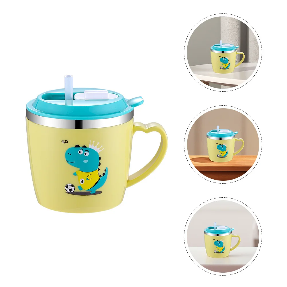 

Stainless Steel Toddler Straw Cup Double Layer Insulated Anti Scald Cartoon Pattern Graduated Scale for Milk Water