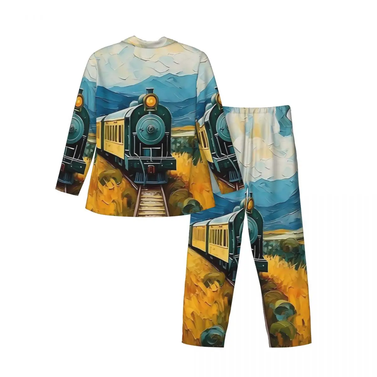 Pijamas homem van gogh pintura arte noite pijamas de duas peças conjuntos de pijama casual manga longa quente oversize casa terno