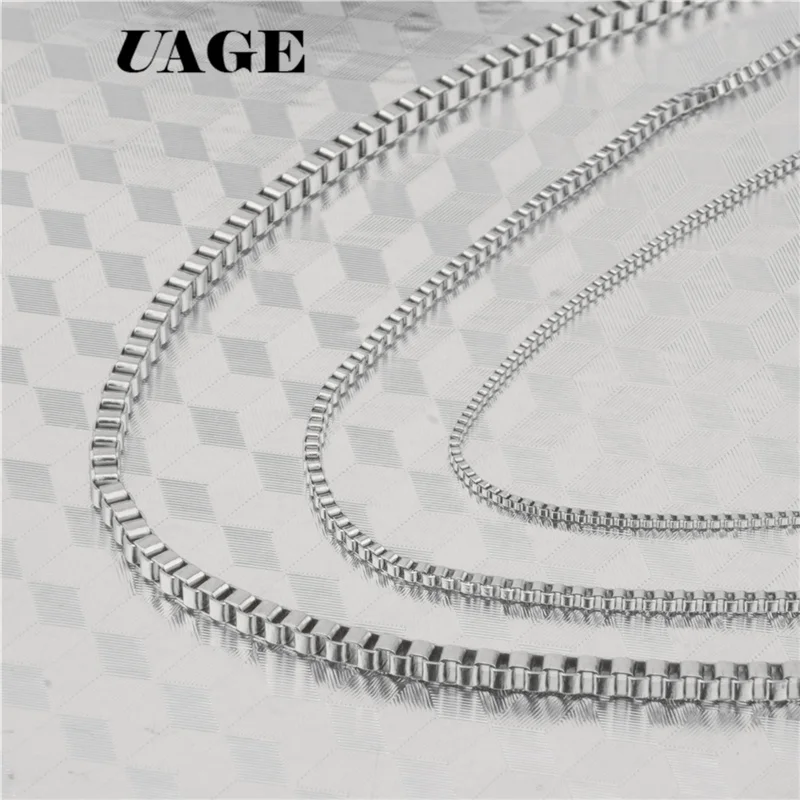 UAGE 1/2/3 mm Silver Color Tone Women and Men Box Necklace Chain 316L Stainless Steel Necklace For High Quality Jewelry Chain