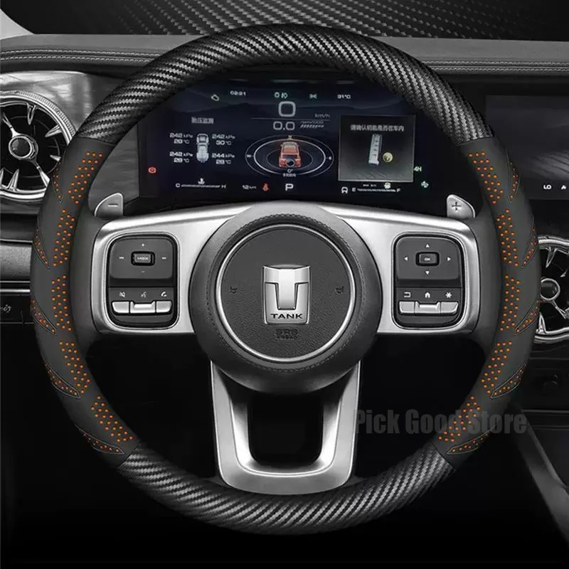 

Leather Car Steering Wheel Cover For GWM Tank 500 300 400 2025 2026 Anti Slip Breathable Great Wall Car Interior Accessories