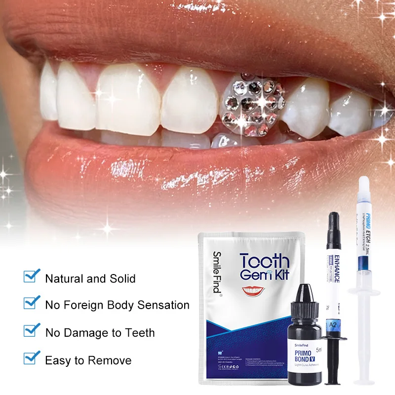 Tooth Gem Set Glue Kit with UV Curing Light Dental Orthodontic Adhesive Jewelry Diamond Crystals Ornament Direct Bonding System