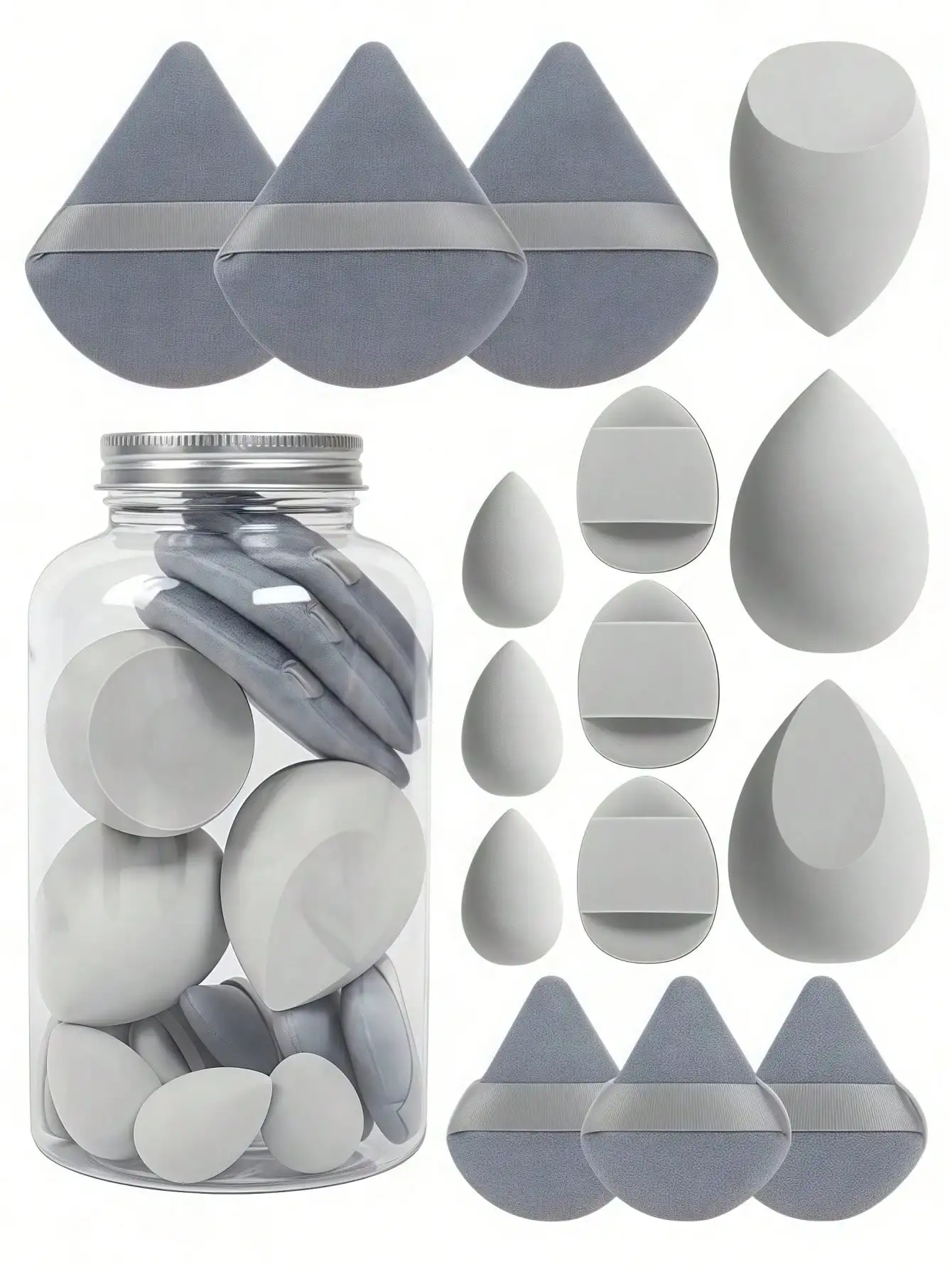 Kit di spugne per trucco professionale da 15 pezzi: set di doppio uso e soffio di cipria con custodia da viaggio |   Strumenti ipoallergenici di livello salone