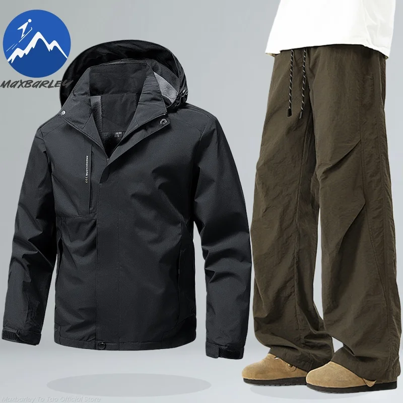 

Maxbarley Casual Jacket Suit Men Autumn Camping Waterproof Windbreaker + Sweatpants 2 Piece Set Fishing Off-Road Hiking Outfit