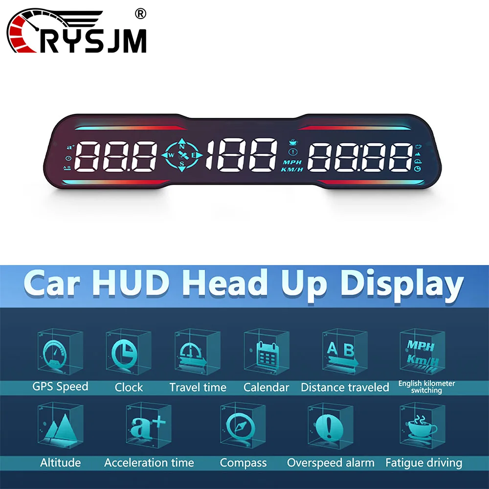 

G19 Car GPS HUD Speed Head Up Display Gauge Automotive Electronics Altitude Compass Clock With Overspeed Alarm Fatigue Driving