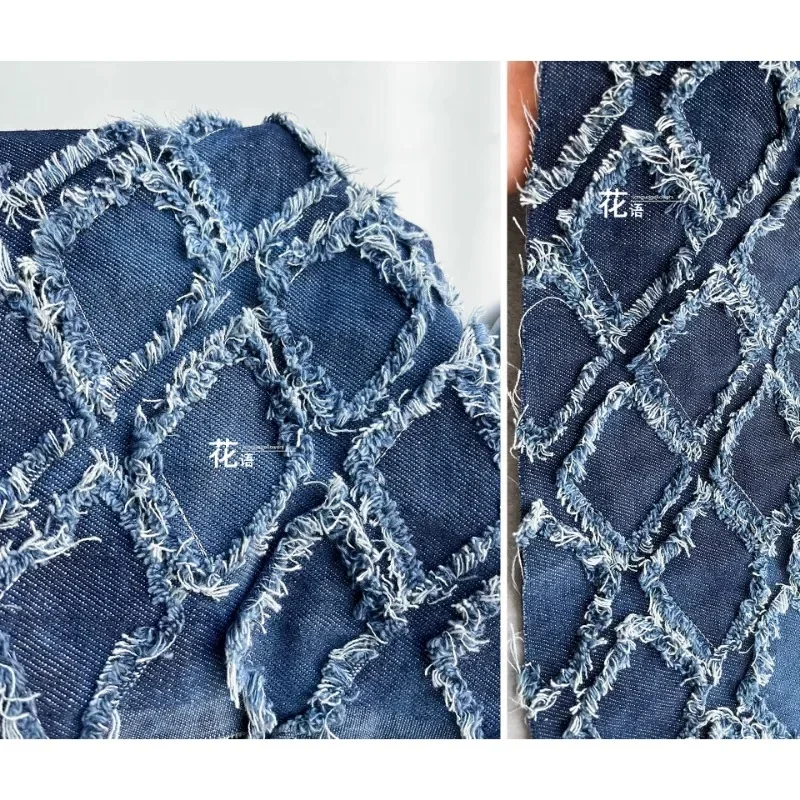 

Checkered Tie Dyed Denim Jacquard Fabric for Clothing Dress Creative Outerwear Designer Apparel Diy Sewing Cloth Material