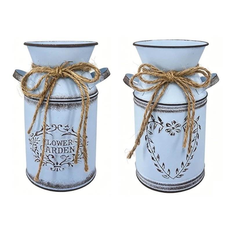 Bauernhaus Eisen dekorative Blumenvasen antike Milchkannenkrüge mit und Seil für Garten Hochzeit Home Office Dekore 3XUF – Detail 1