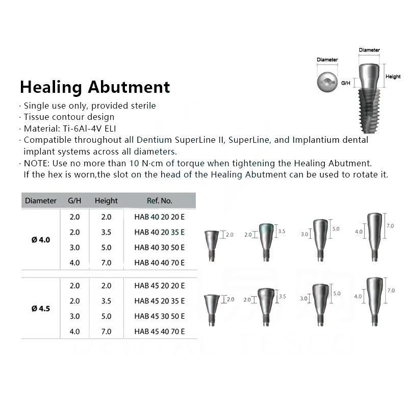 1PCS Titanium Dental Healing Accessories Abutment Regular For Hiossen Osstem TS Implant System Different Diameters Screw