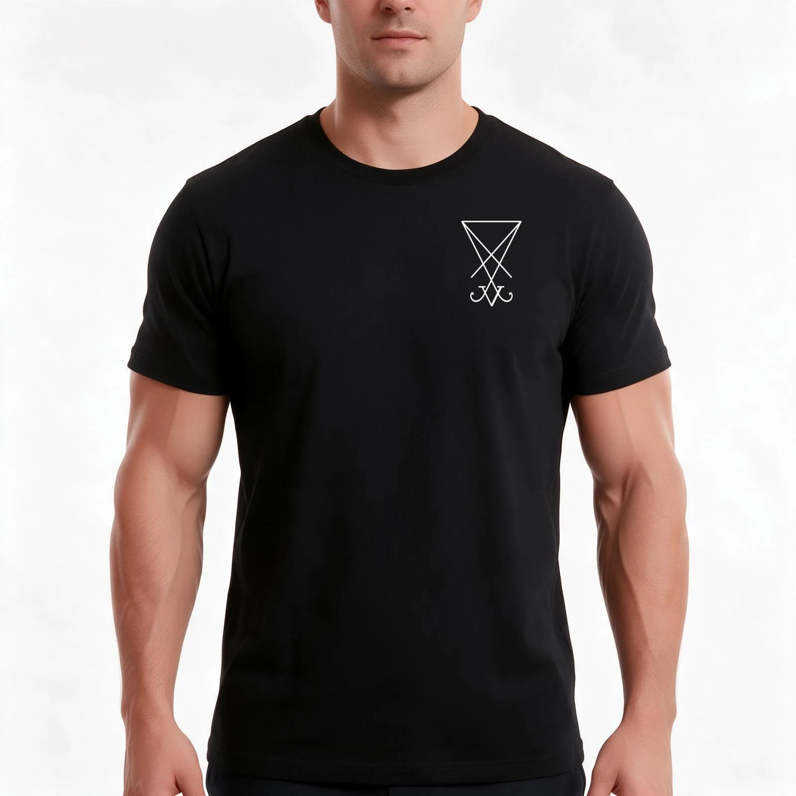 Sigil Of Lucifer T-Shirt, Summer Casual Cotton Tee, Oversized Streetwear Tops, Vintage Graphic Print, Loose Fit Short Sleeve