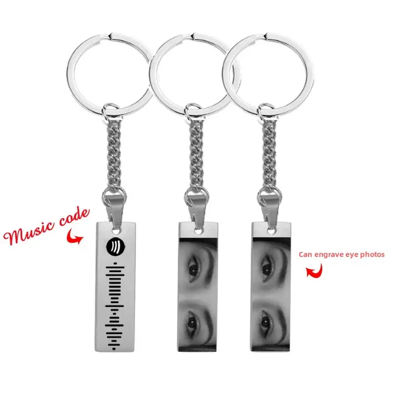 Llavero de barra larga con imagen de ojo grabada personalizada, colgante de foto de pareja creativa de moda de acero inoxidable, accesorios de joyería