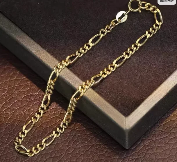 18k gold cuba chains bracelet 3mm figaro bracelet karat gold jewelry italian figaro bracelet 16.5-18.5cm