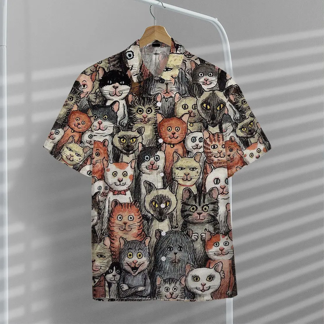 

men's casual shirt short sleeve 3D printed kitten and puppy animal print single-breasted shirt men's light and loose clothes