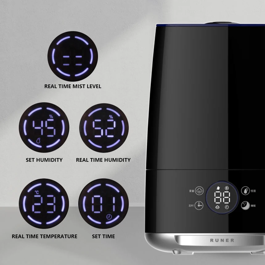 RUNAL 4L Top Fill Water Big Large Capacity Cool Mist Smart Ultrasonic Air Humidifier With Tuya Wifi App for Home Room Bedroom