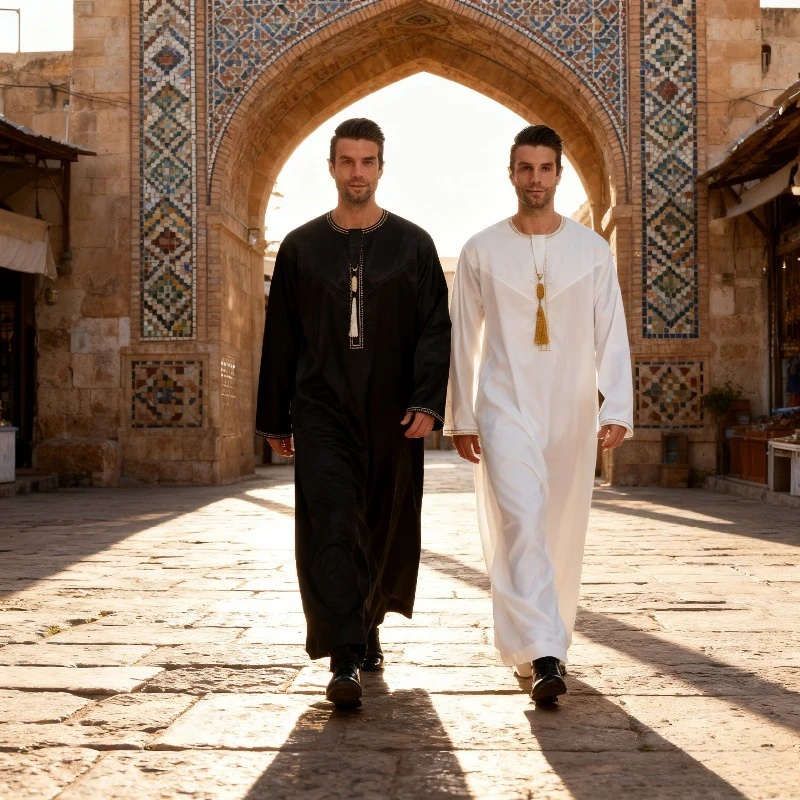 

Мусульманское мужское платье Ид Аль Фитр Мужская Абая Исламский Ид Аль Фитр 2026 Рамадан Халат Саудовская Мусульманская одежда Дубай Арабское платье