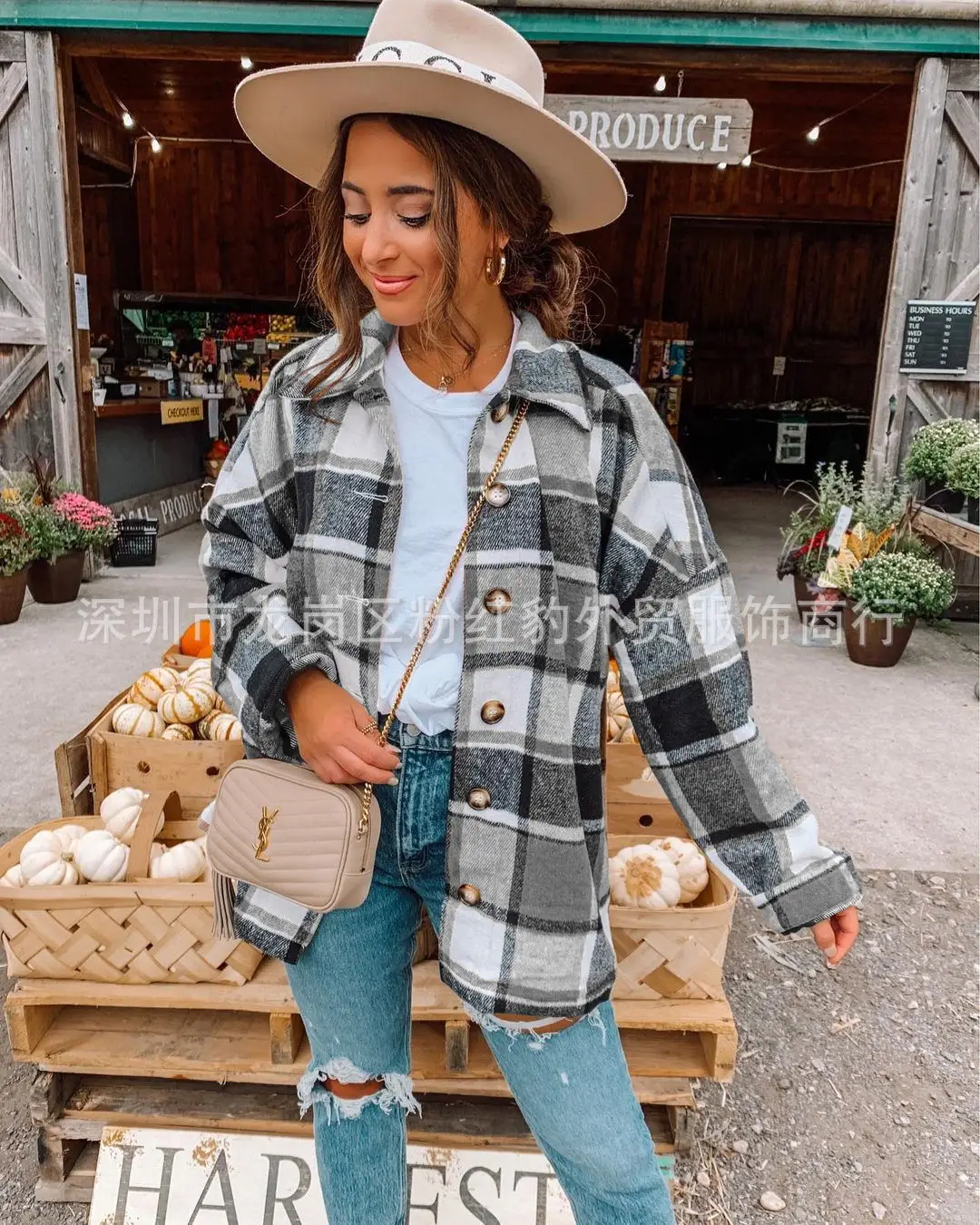 Europe America 2025 Autumn and Winter New Fashion Large Plaid Shirt Women's Woolen Jacket