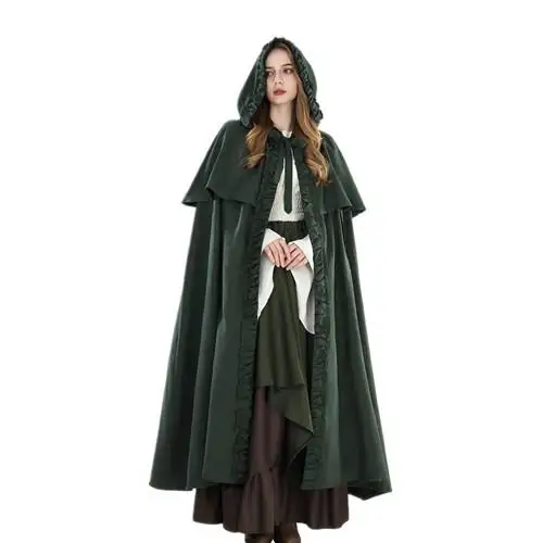 

Средневековая ведьма, двухслойная остроконечная шляпа, накидка на Хэллоуин с оборкой, сценический этнический костюм для женщин