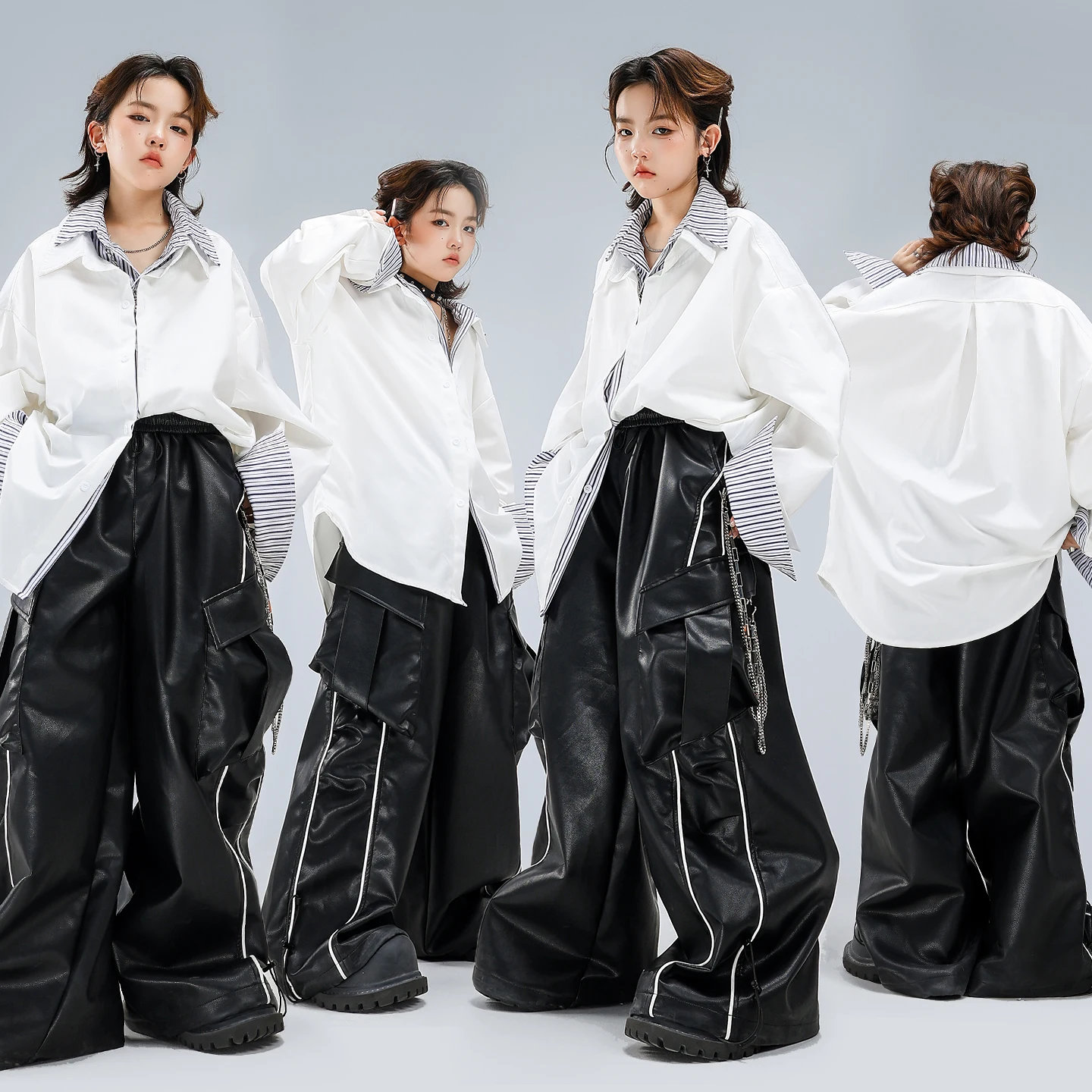 

Белая рубашка большого размера в стиле хип-хоп для мальчиков, повседневные брюки-карго, костюмы для уличных танцев для девочек, детская уличная одежда, комплекты детской джазовой одежды