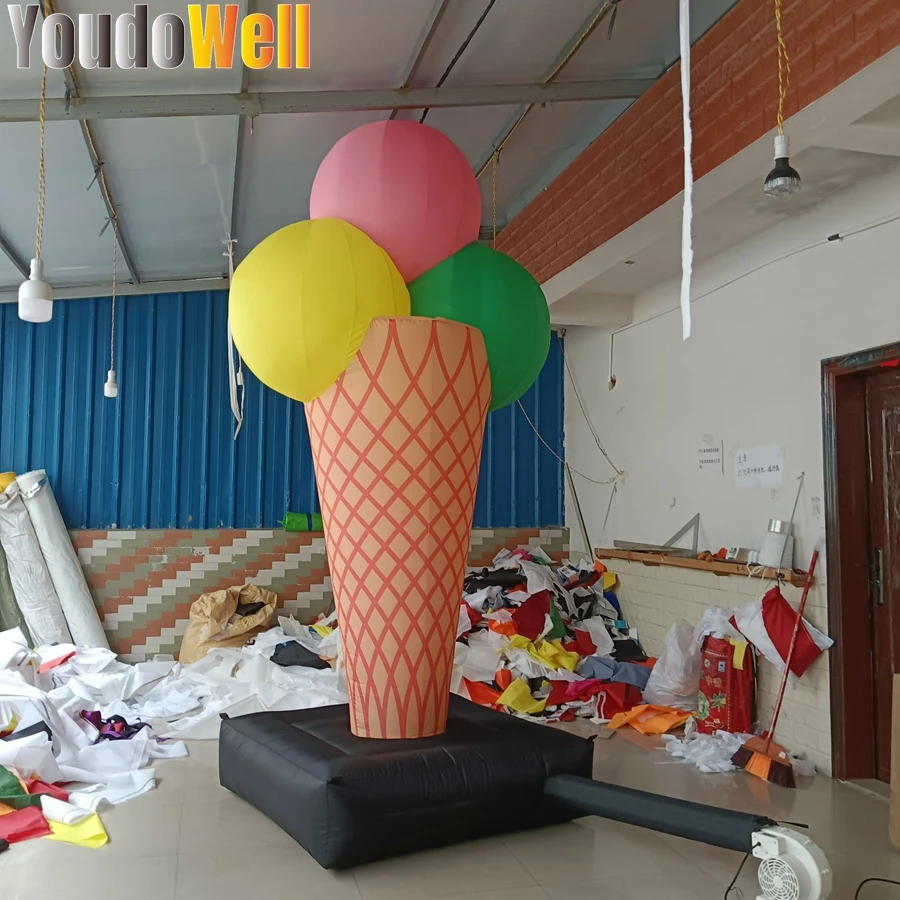 Modelo inflable de cono de helado de tres bolas para tienda de postres, promoción publicitaria de tienda de helados