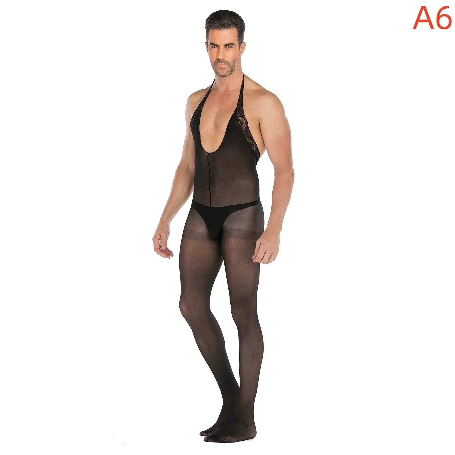 Plus Size Men\'s Black Sexy Lingerie Fishnet Body Stockings Male Underwear Exotic Lingerie for Man Open Crotch Transparent Tights