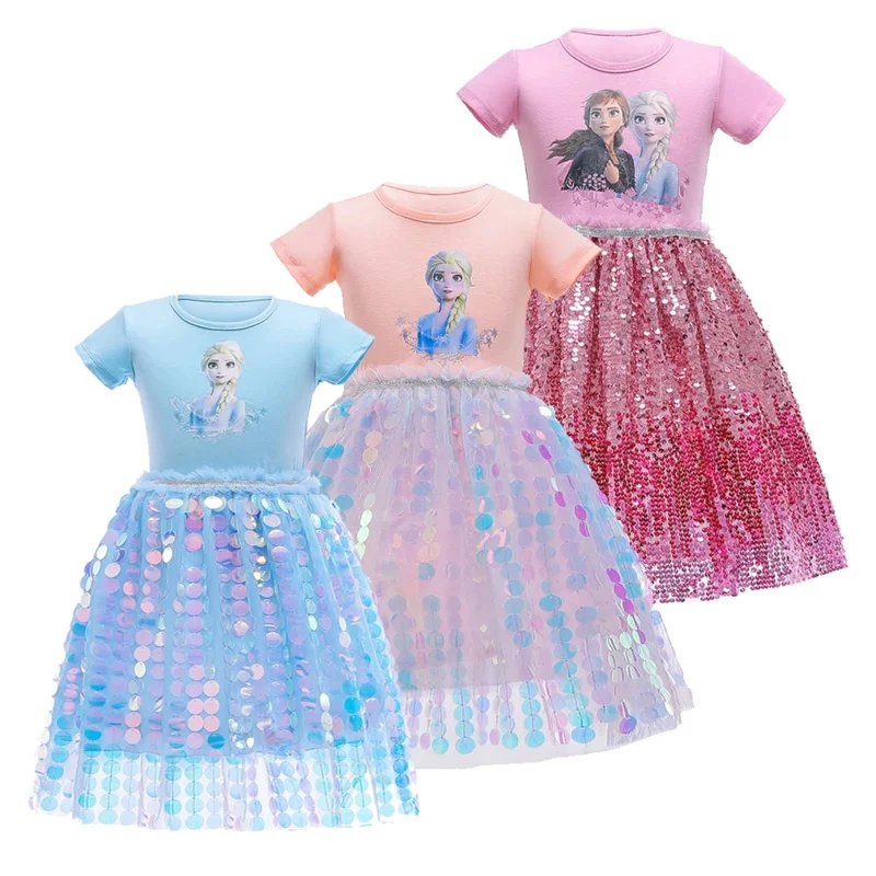 Girls Frozen Anna Elsa Kids Princess Sequins Dresses Toddler Cosplay Unicorn Dress Girl Teen Birthday Gown Party  Vestidos