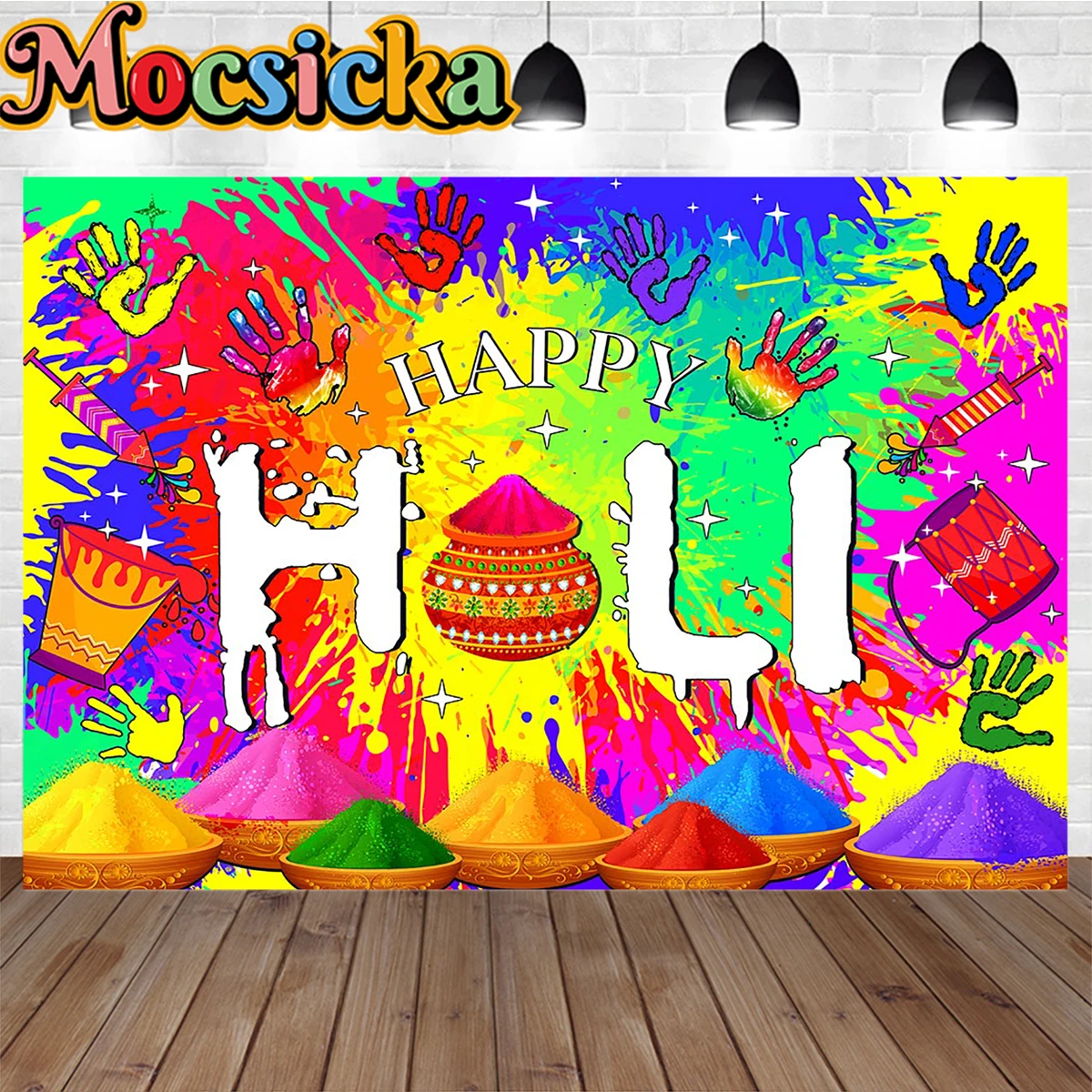 Happy Holi Festival Party Backdrop Studio Photography Paints Graffiti Colorful Background Decor Music Carnival Holiday Photozone