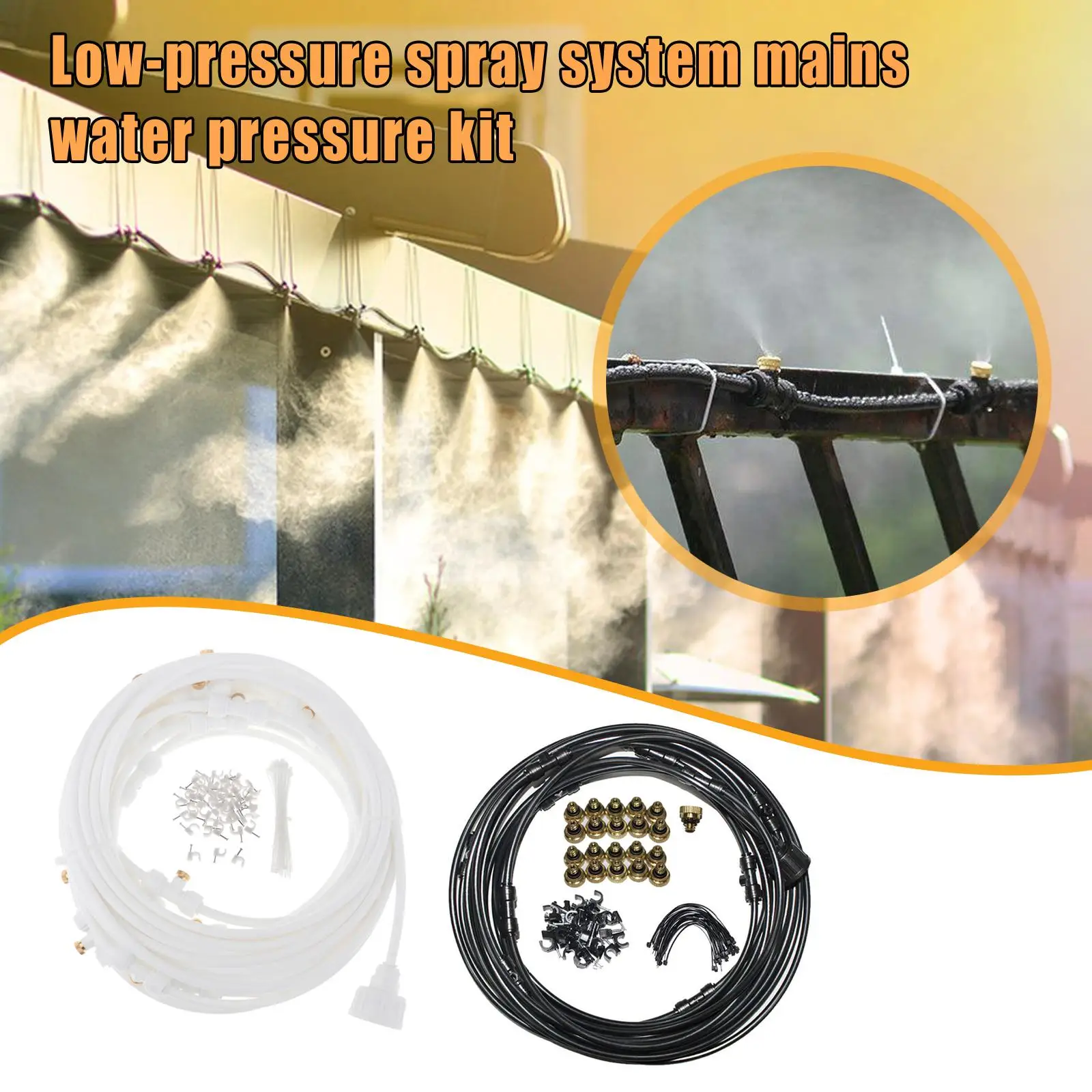 

Система охлаждения запотевания, 21 насадка для тумана, уличная система Mister, автоматический полив для заднего двора, патио, аквапарка, альтанка, палуба