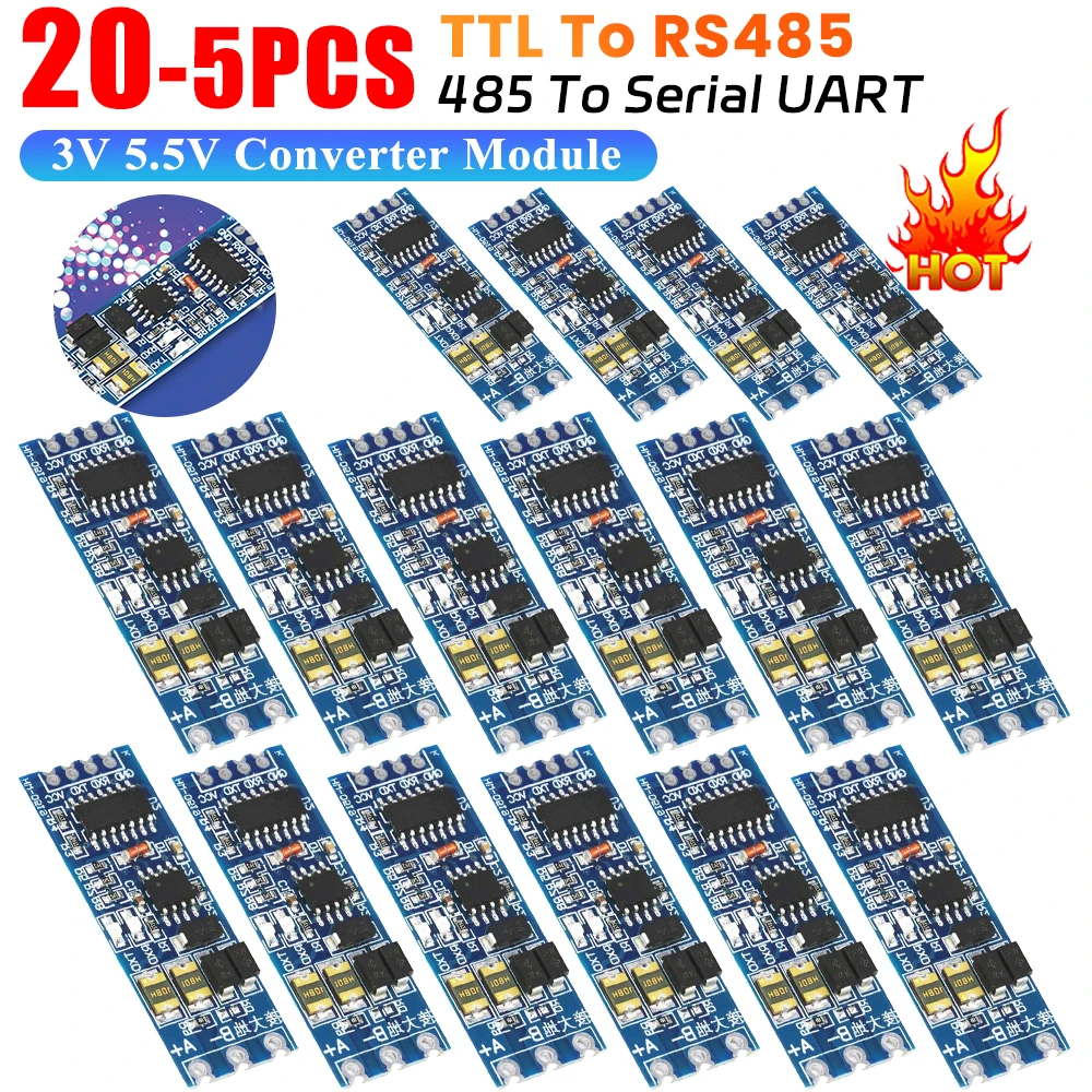 5-20PC TTL To RS485 Module Hardware Automatic Flow Control Module Serial UART Level Mutual Conversion Power Supply Module 3.3/5V