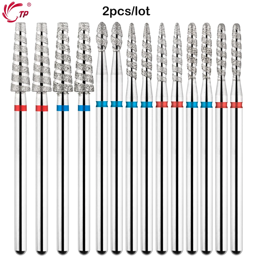 

TP 2pcs Tornado Flame Diamond Nail Drill Bits for Milling Cutter for Manicure Cuticle Clean Rotary Burr Electric Nail Art Tools