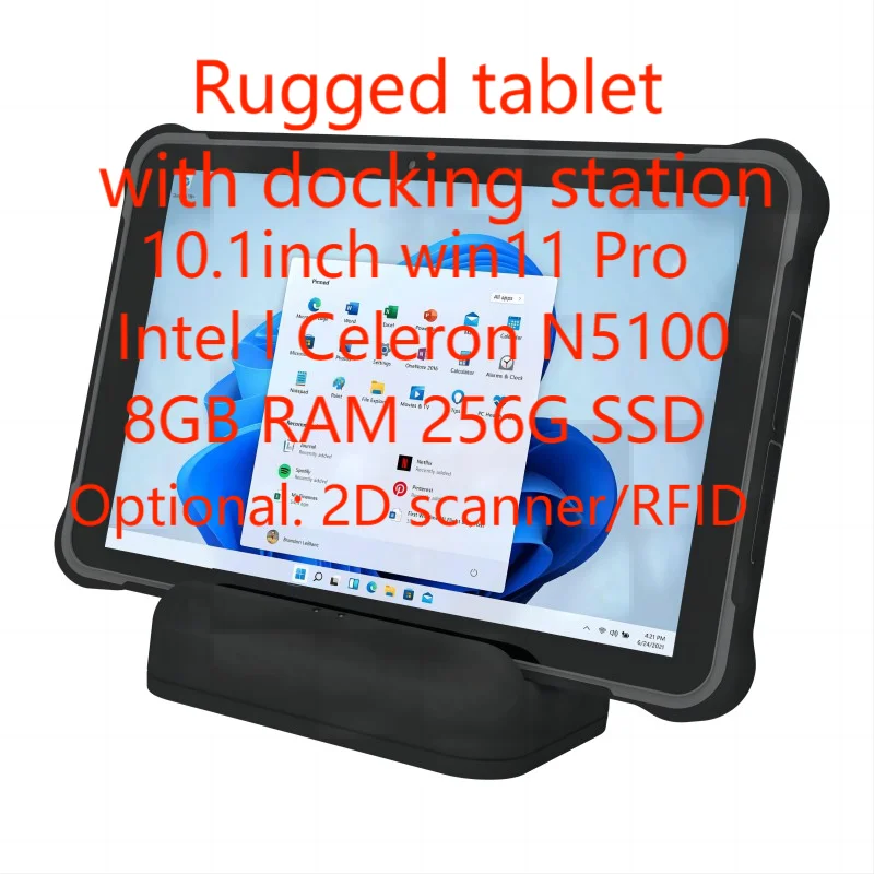 

10.1inch Rugged Tablet ，Windows11 Pro Intel Celeron N5100 Processor,8GB RAM 256G SSD Industrial tablet with docking station