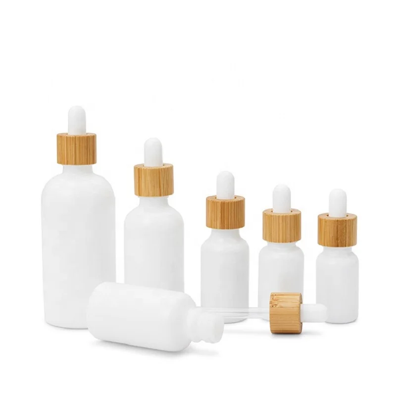 Mini 5pcs Porcelain White Parfumair Oil Glass Bamboo Dropper Bottles Vials with Bamboo Lid 10/15/30/50/100ML DIY Blends Supplies