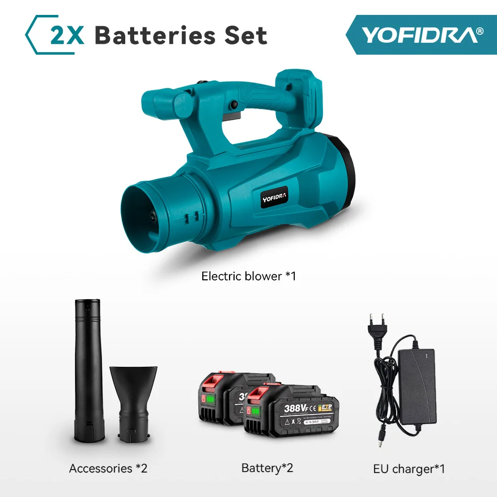 YOFIDRA 2000W Elektrischer Laubbläser mit 6-Gang-Regulierung, Laubentferner für abgefallene Blätter, Staub und Schnee, kompatibel mit Makita 18V Akku.