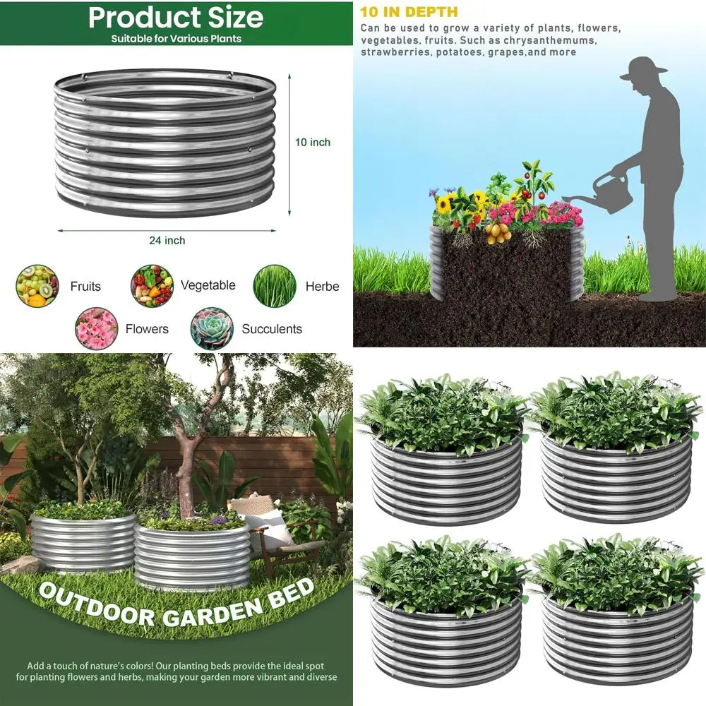 

2FT Tall Galvanized Round Metal Garden Beds for Outdoor Vegetables, Flowers, and Gardening
