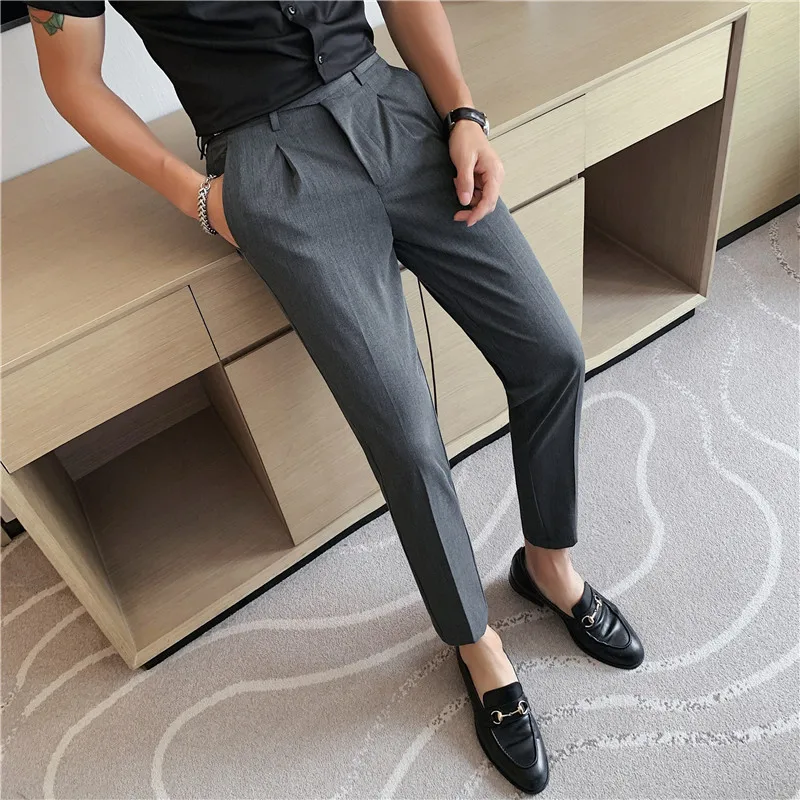 Pantalones de traje elásticos de alta calidad para hombres, pantalones formales de negocios, oficina, vestido Social, pantalones ajustados,